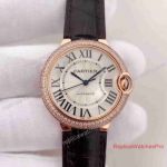 Replica Ballon Bleu De Cartier Watch Rose Gold Diamond Black Leather